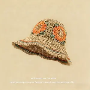 Jacquard ethnic-style hand-woven straw hat, foldable, fashionable sunshade, versatile fisherman hat.