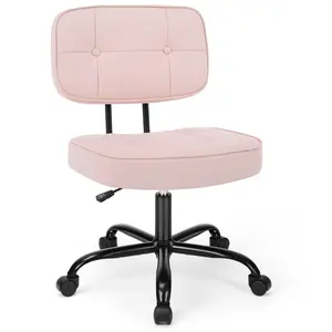 Armless Office Desk Chair, 350lb Heavy Duty PU Leather Task Chair with Thickened Cushion, Space Saving Small Swivel Chair with Lumbar Support for Home Office & Vanity