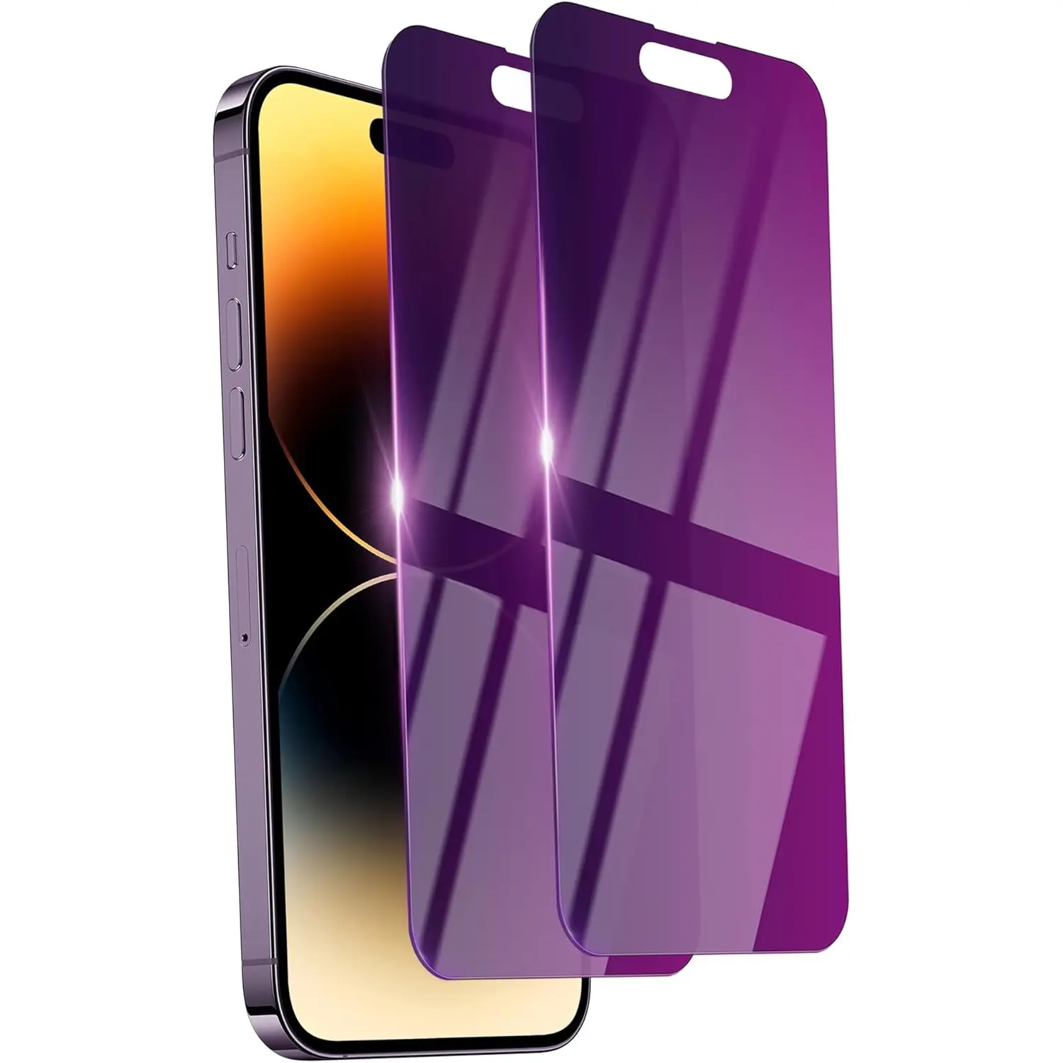 2 Pack Privacy Screen Protector for Iphone 14 Pro Tempered Glass for 14Pro 6.1Inch Private Saver Purple Anti-Blue Light Anti-Scratch Full Eye Protection Coverage Ifaeveus