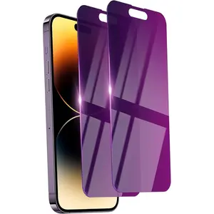 2 Pack Privacy Screen Protector for Iphone 14 Pro Tempered Glass for 14Pro 6.1Inch Private Saver Purple Anti-Blue Light Anti-Scratch Full Eye Protection Coverage Ifaeveus