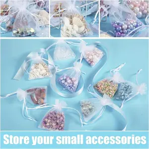 100/200/400pcs White Organza Drawstring Bags, Multi-purpose Useful, Drawstring Gift Bags Jewelry Packaging
