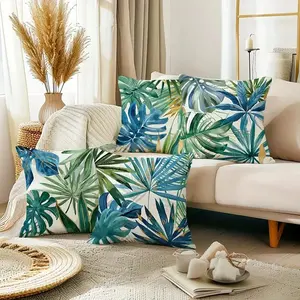 Tropical Leaf Print Cushion Cover, Square Throw Pillow Cover, Household Decoration Supplies for Home Living Room Sofa Hotel