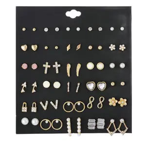 30 pairs of stud earrings with cross earrings