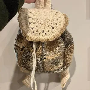 Vintage Cream Crochet Handmade Backpack - Tan Color, Durable Yarn, Comfortable Straps, Perfect for Everyday Use, Ideal Gift