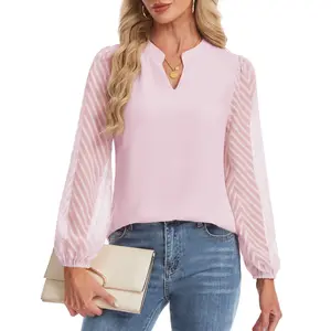YUCOLEN Blouses for Women Dressy Casual Long Sleeve Chiffon Top V-Neck Puff Sleeve Work tops for Women Business