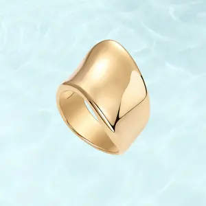 PAVOI Waterproof Chunky Statement Ring for Women - 14K Gold Plated Wide Stackable Rings - Stainless Steel Hypoallergenic Bold Design Band