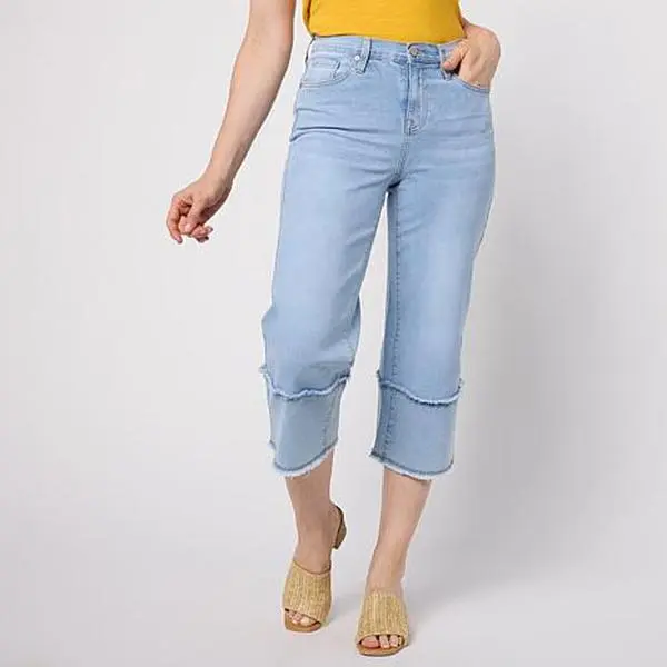 DG2 by Diane Gilman Legacy Stretch Denim Frayed Wide Hem Crop Jean