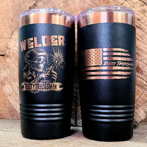 Welder Tumbler Blue Collar 20oz Tumbler | Rusty Tradesman - Black Design with Rose Gold Accents, Ideal for Drinkware - Bottle Portable
