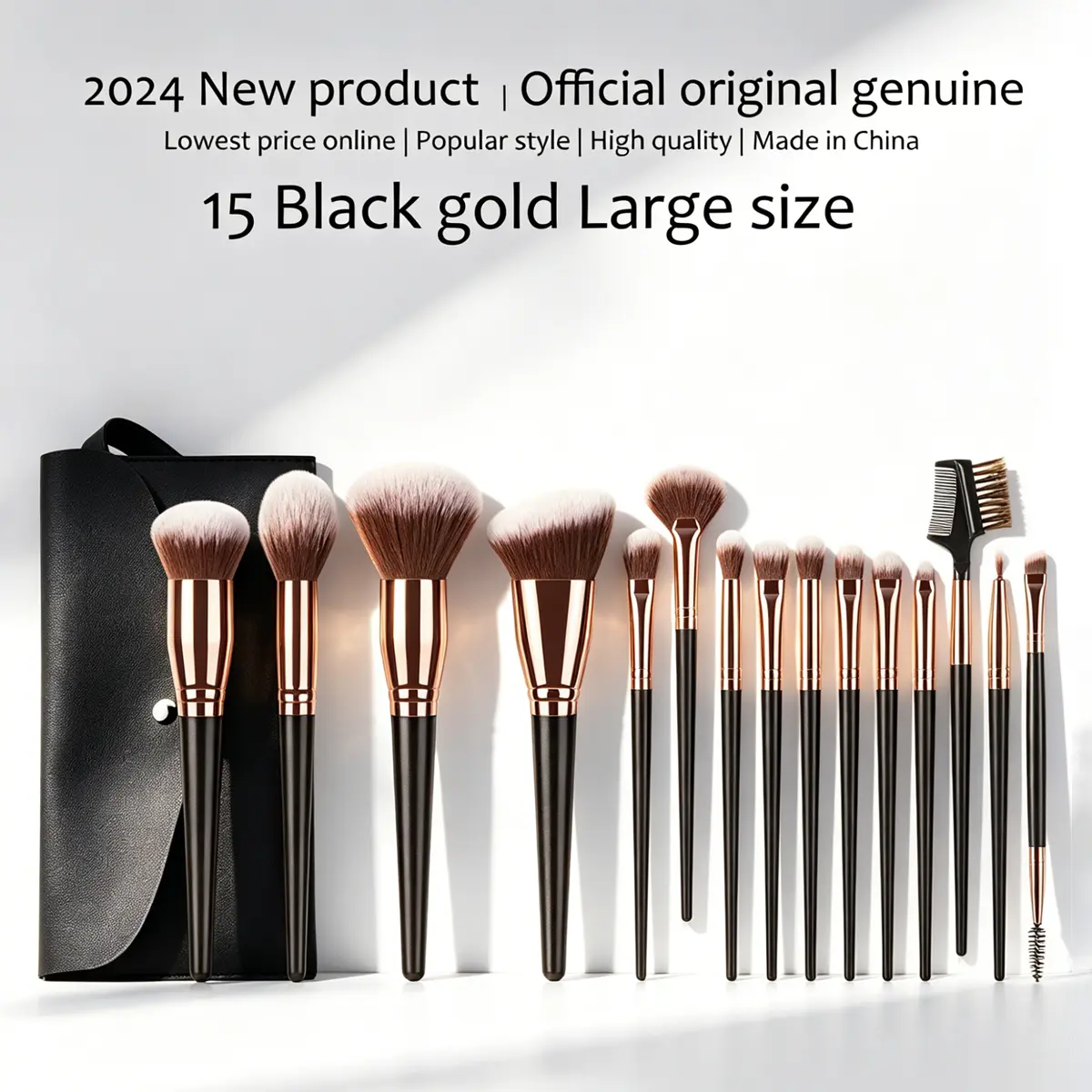 Luxury Multi-Functional Makeup Brush Set with Black Handles and Soft Faux Fur Bristles for Enhanced Cosmetic Application