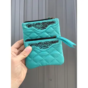 Turquoise Leather Zipper Pouch