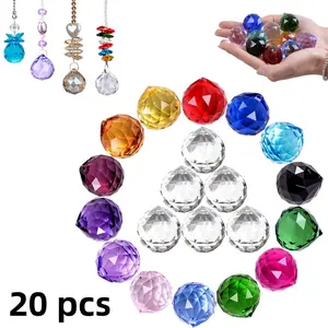 20 pcs multi-color crystal ball prism set - 20mm light catcher with holes, suitable for window hanging, chandelier replacement, and Feng Shui home decoration