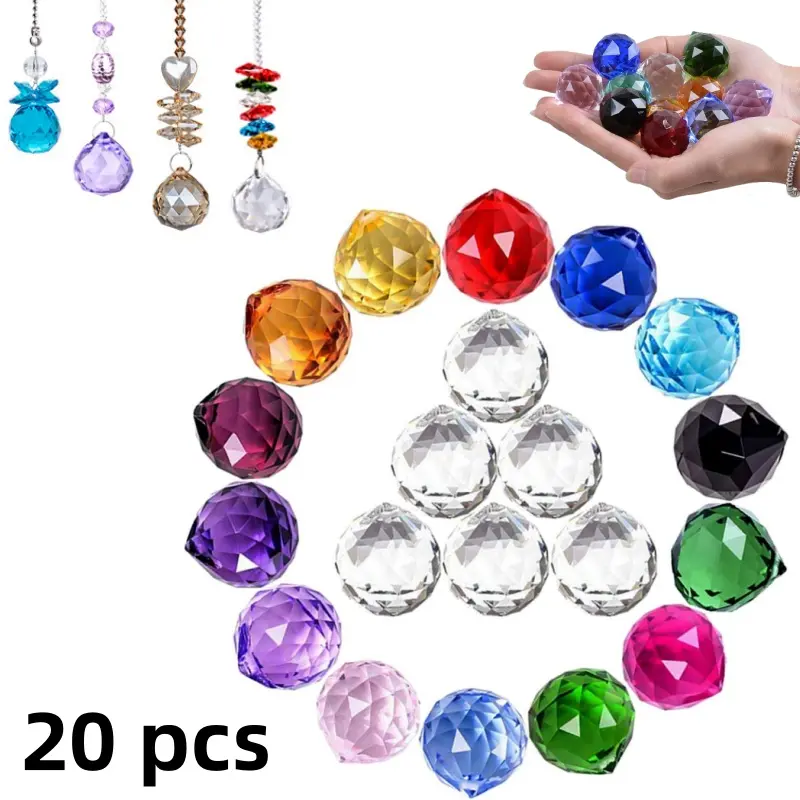 20 Pcs 20mm Multi-Color Faceted Crystal Glass Prism Charms - Window Hanging Suncatchers, DIY Chandelier Accents, Christmas Tree & Wedding Decor Accessories