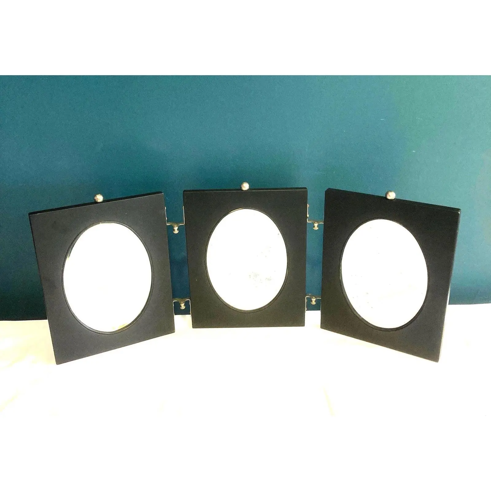 Art Deco Folding Triple Mirror With Black Frame