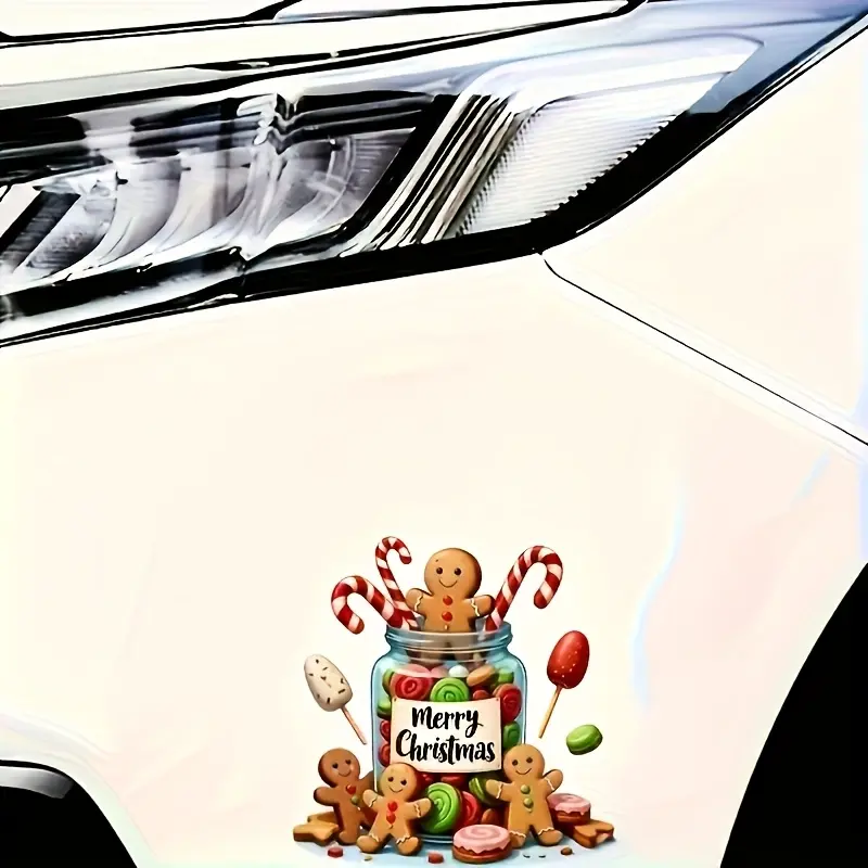 7 Inch Holiday Christmas Cookie Vinyl Decals - Gingerbread Man & Candy Stick Design, Self Adhesive Car, Laptop, Bottle, Truck, Cell Phone, Motorcycle, Window, Wall, Cup - Glossy Surface, Single Use