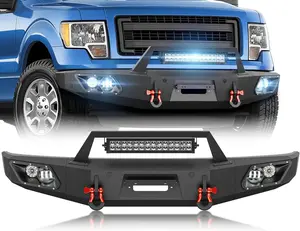 【EYOUHZ】Pickup Truck Front Bumper Compatible with 2009-2014 12th Gen Ford F150 (Excluding Raptor) Heavy Duty Bumper w/5 x LED Lights, Winch Plate, Sensor Holes, License Plate Bracket & D-rings, Black