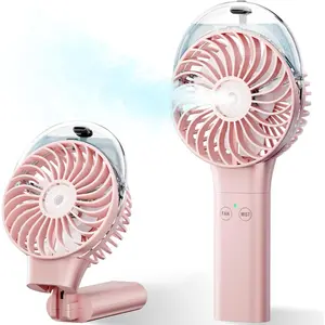 Handheld Misting Fanwater bottle fan – Rechargeable Battery Operated,Handheld Personal Fan with Mist Spray, Electric Hand Fans, 180° Foldable Mister Fans for Travel, Camping, Disney, Concerts, Office(Pink)