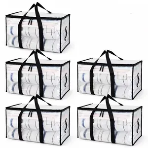 5 Pack Extra Large Heavy Duty Moving Bags, Clear Storage Bins, Reinforced Handles & Heavy-Duty Zippers Moving Boxes Storage Bags Totes for Clothes Packing, Dorms, College Supplies, Clear