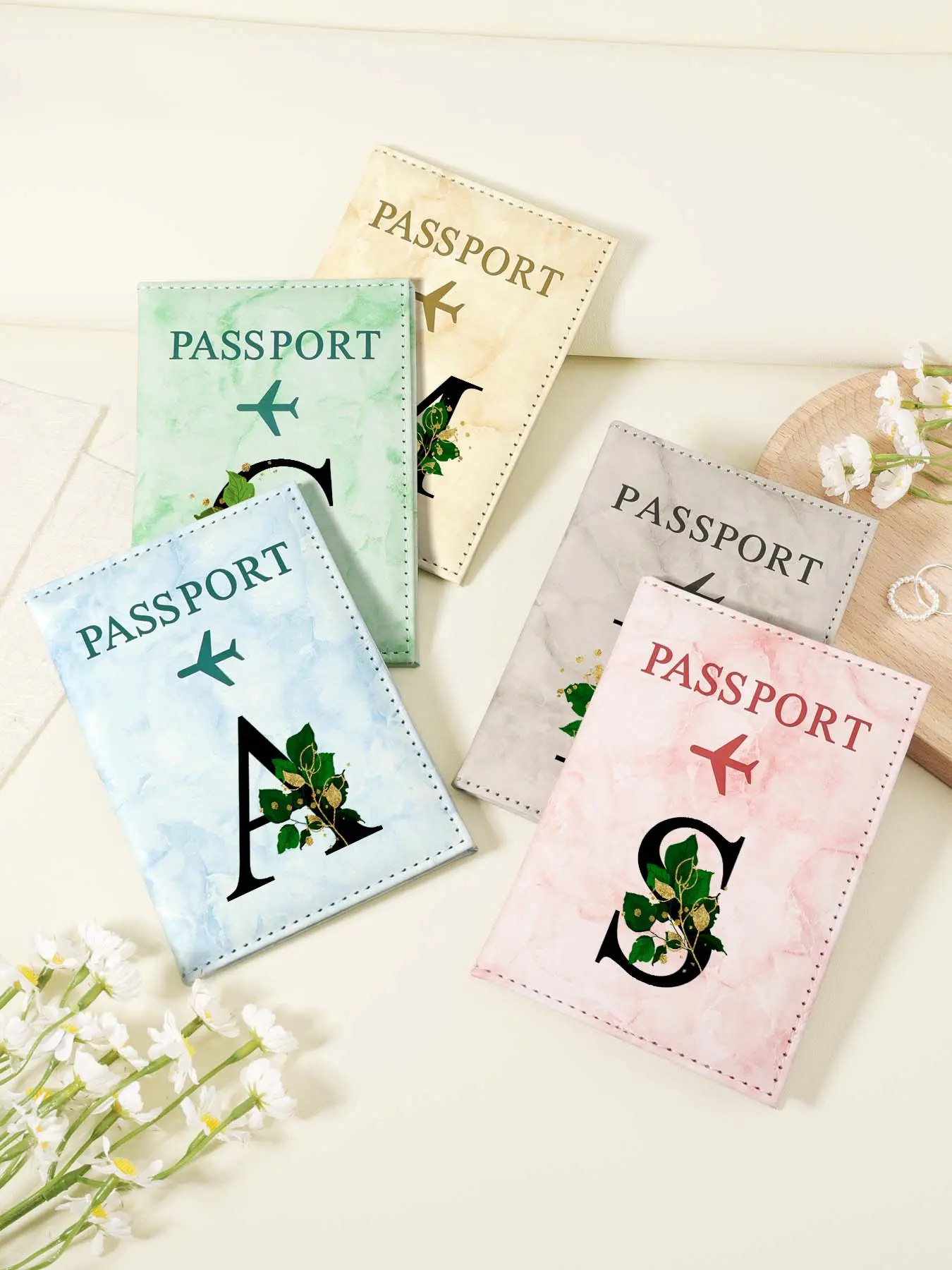 Letter Pattern Passport Case, Multi Card PU Passport Cover with Twist Closure, Airplane Pattern Passport Box, Couple Passport Clip for Easy Storage of ID Cards