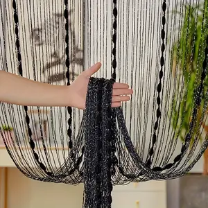 Door String Curtain Flat Silver Ribbon Thread Fringe Window Panel Room Divider Fashion Four Seasons Fly and Insect Curtains, Beaded Line Curtains,Creative Mix, Fluffy Lantern Ball Curtains, Cute Strip Tassel for Wedding Coffee House Restaurant Party Parts