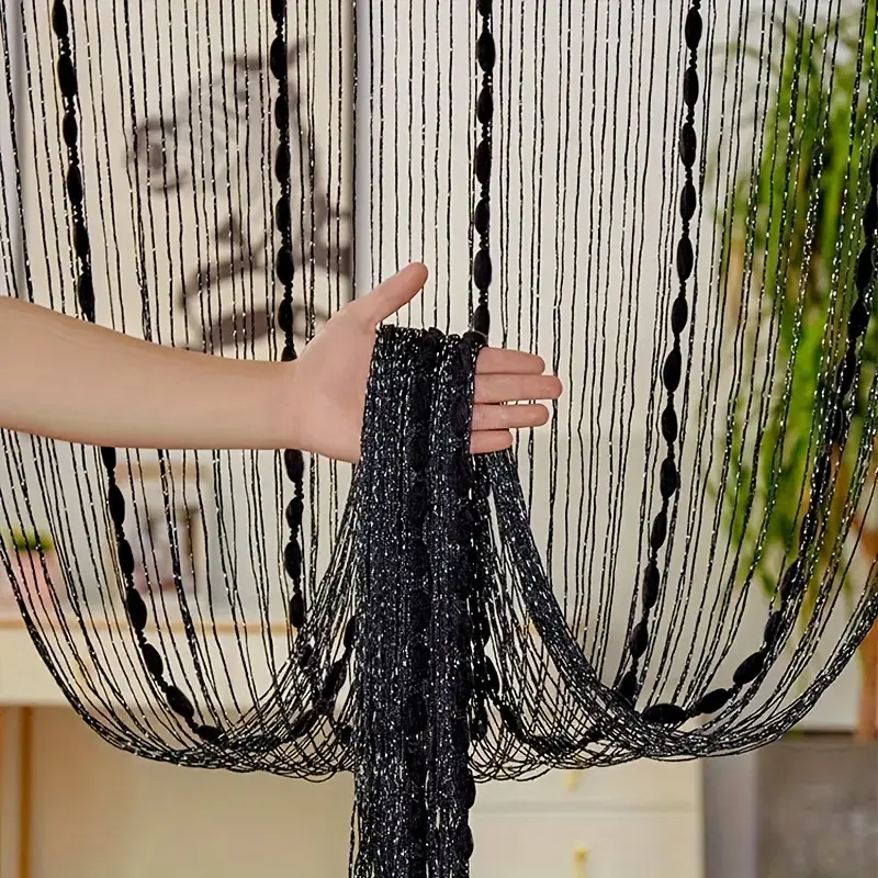 Flat Silver Ribbon Thread Fringe Door String Curtain - Window Panel, Room Divider, Beaded Line, Fluffy Lantern Ball, Cute Strip Tassel - Room Accessories, Whimsical/Funky/Vintage Home Decor, Wedding Coffee House Decor
