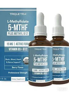 [Hot] L- Methylfolate 15mg + B12 Pro Strength, Liquid 5-MTHF Form, Supports Mood, Methylation, & CognitionSupplement Energy Levels Vitamin Methylcobalamin