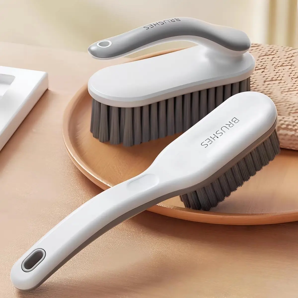 Dual Pack Household Cleaning Brush Set, Soft Stiff Bristle Hand Scrub Brushes, Multi Purpose Long Handle Shoe Brush for Shoes Clothes Bathroom Floor Daily Stain Removal