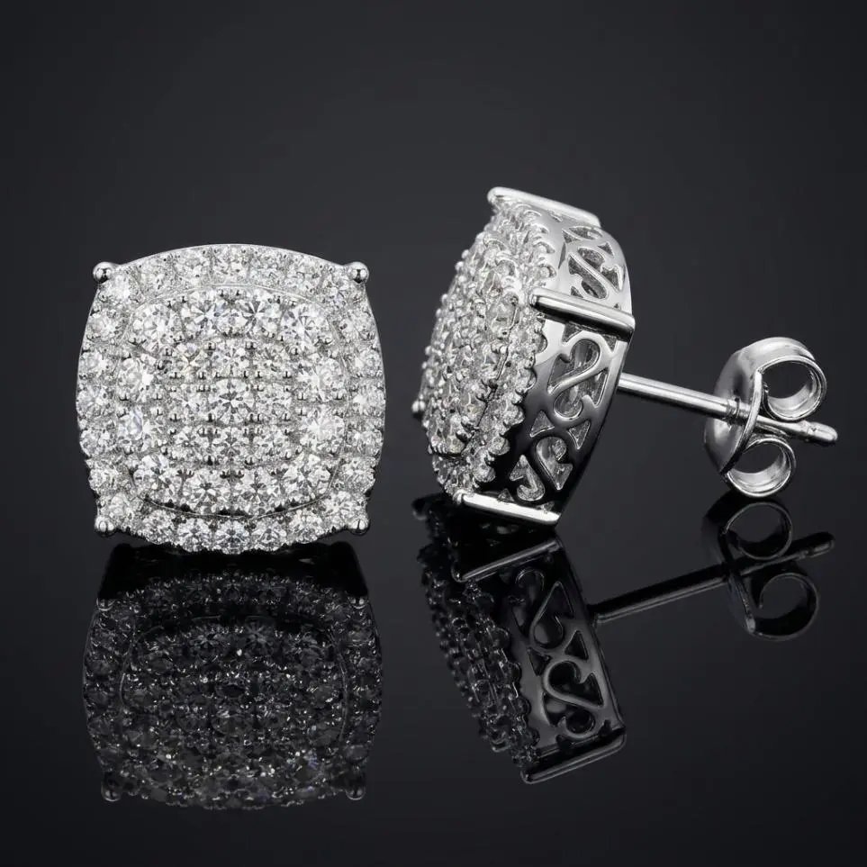 [2026Trend Alert]Unisex 12mm Full Pavé Square Stud Earrings - Hip Hop CZ Statement Jewelry Gift for Men- High-Quality Micro-Pave AAA Zircon Artificial Gemstone Trendy Earrings for Men’s Birthday & Smart Casual Wear, Men's Accessories, Mens Gif