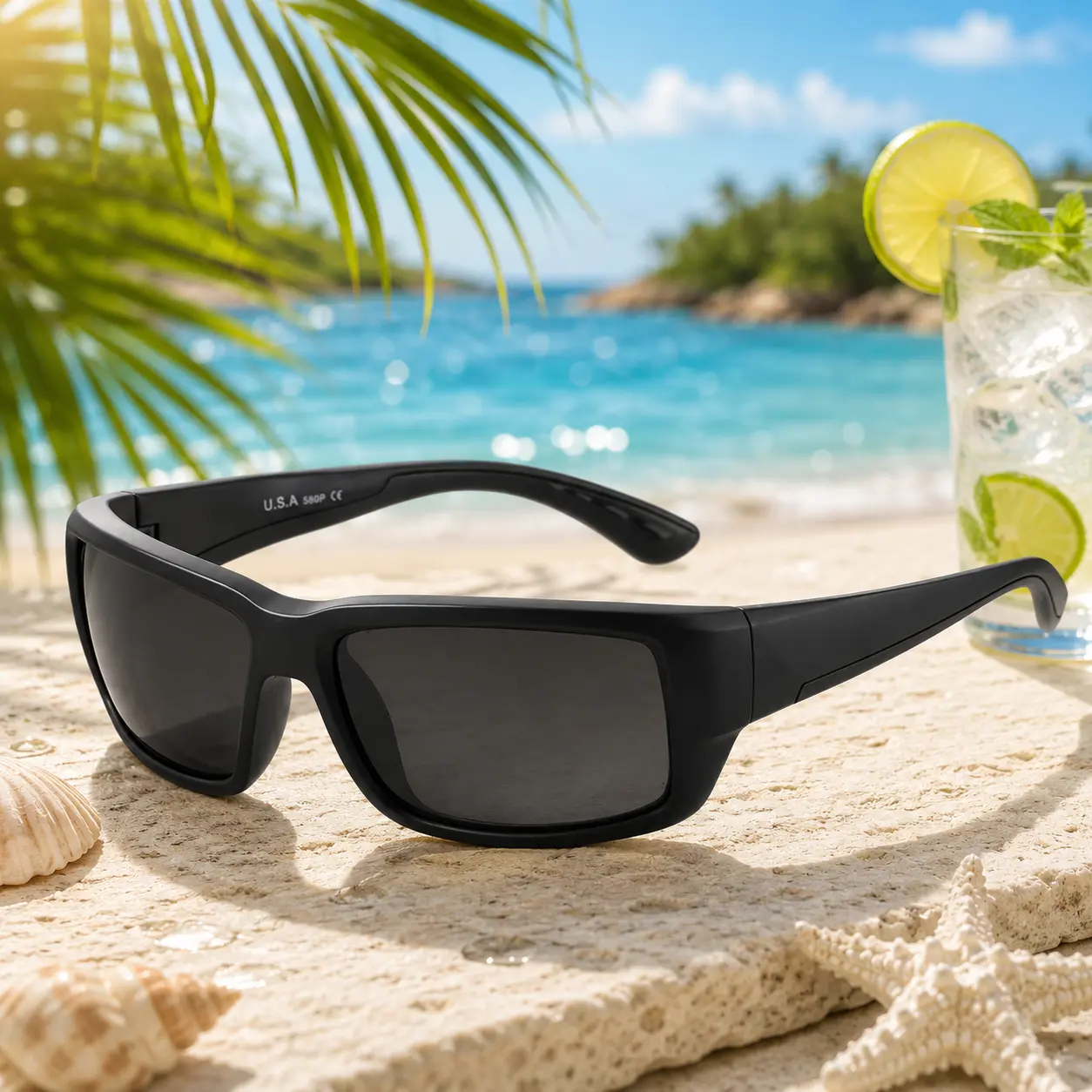 Fantail Sand Black Gray Polarized Sunglasses for Men & Women, UV400 Outdoor Fishing, Driving, Boating & Hiking Eyewear