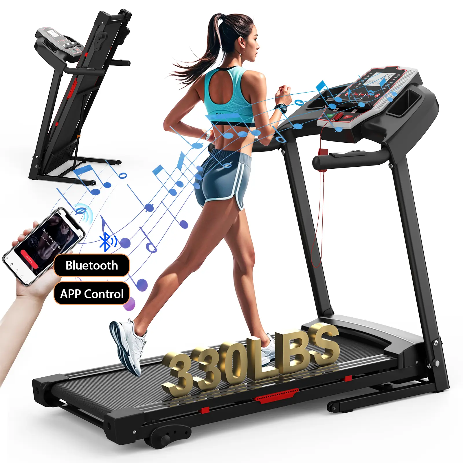 FYC 3.0HP Foldable Home Gym Treadmill - Carbon Steel Frame, 330 lbs Capacity, Compact Design, Shock Absorption for Joint Protection, LED Display, Quiet Motor for Full-Body Workout, Home Gym System, Cardio At Home
