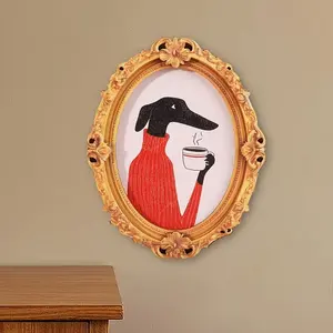 Coffee Dog Pattern Refrigerator Magnet, Vintage Oval Shape, Mini Frame Design, Fun Home Decor, Perfect Holiday Gift