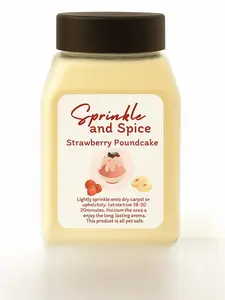 Sprinkle and Spice: Strawberry Poundcake where sun-kissed strawberries meet the golden warmth of oven-fresh poundcake. A swirl of whipped cream and sugar crystals dances through the air.