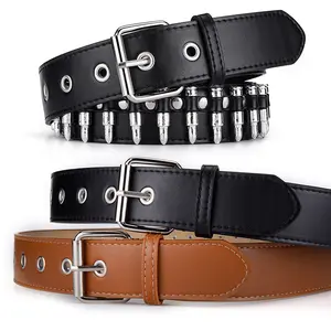 New cross-border European and American ins-style fashion bullet head inlaid men's personalized punk decorative jeans belt for women