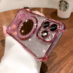 Makeup Mirror Stand Magnetic Stand Protective Phone Case with Lens Protection for iPhone 17 16 15 14 13 12 11 Pro Max Plus