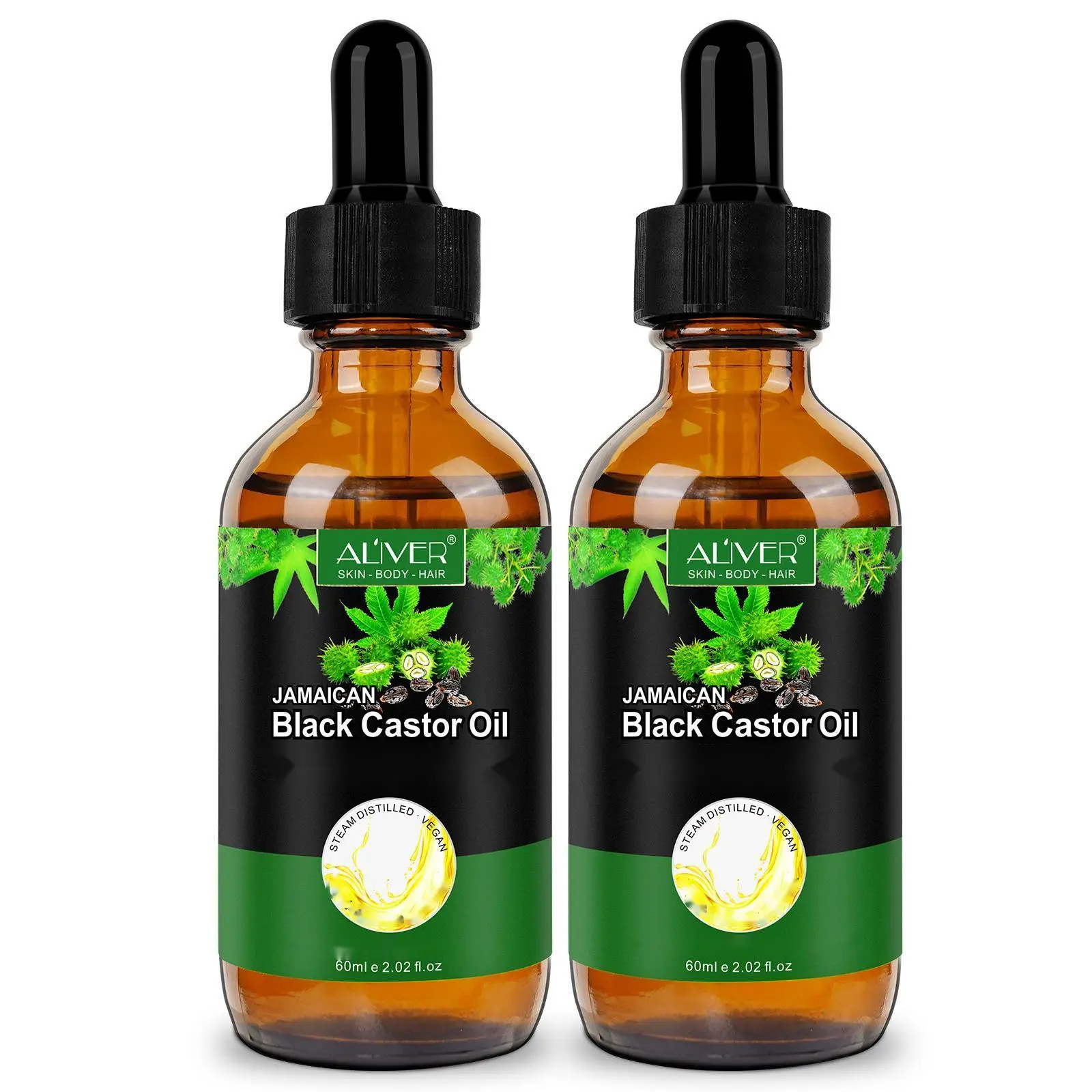 Aliver Jamaican Black Castor Oil 2 Packs 60ml Each in Glass Bottle for Haircare Comfort Organic Hair Treatment sohochic