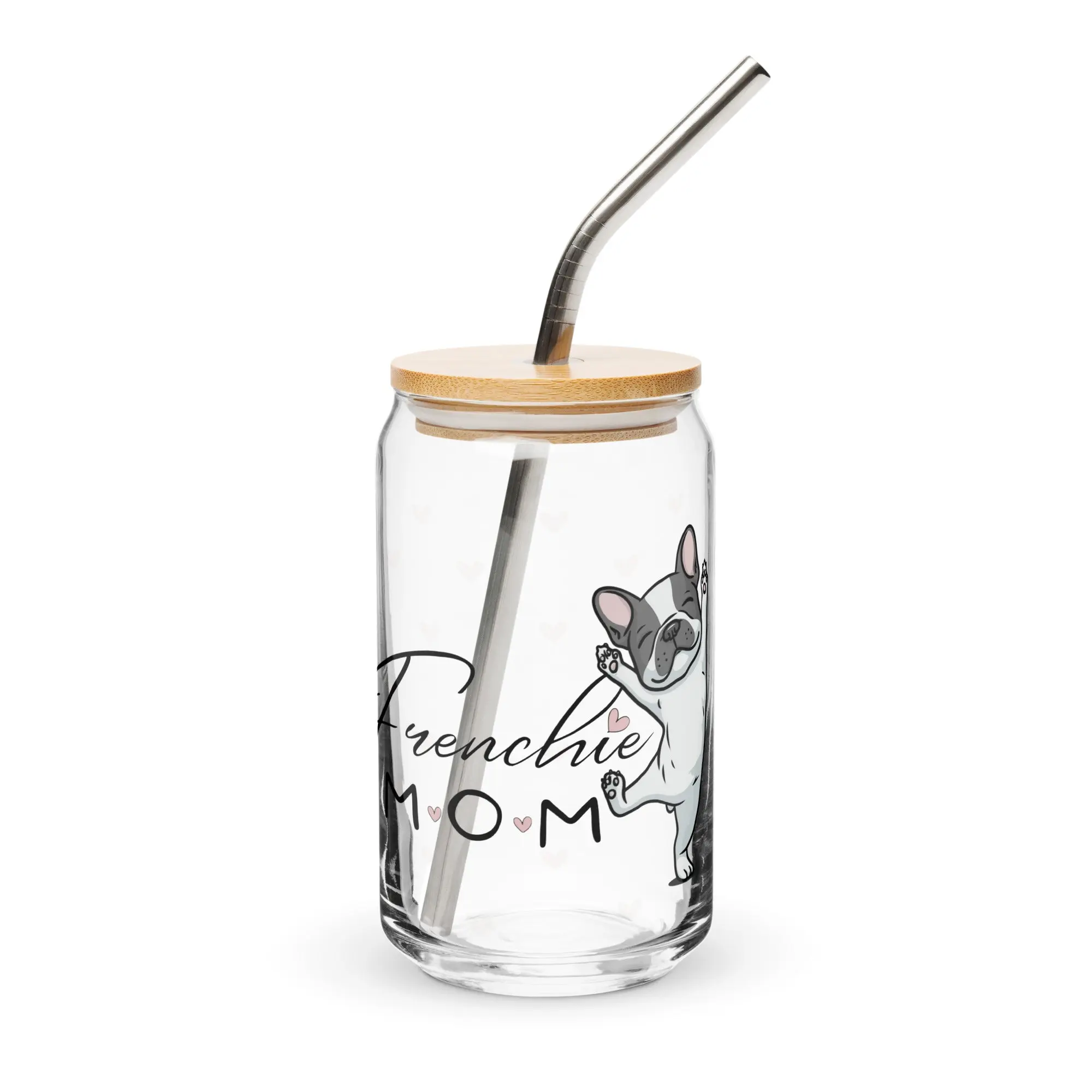 French Bulldog Mom Glass Cup: 16oz Can-Shaped Iced Coffee Cup