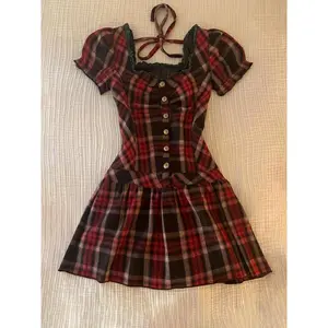 Y2k Goth Dress Women Punk Y2k Plaid Vintage Aesthetics 90s Harajuku Mini Skirt Hot Girl Short Sleeve Slim Sexy High Waist Grunge Emo Casual Womenswear