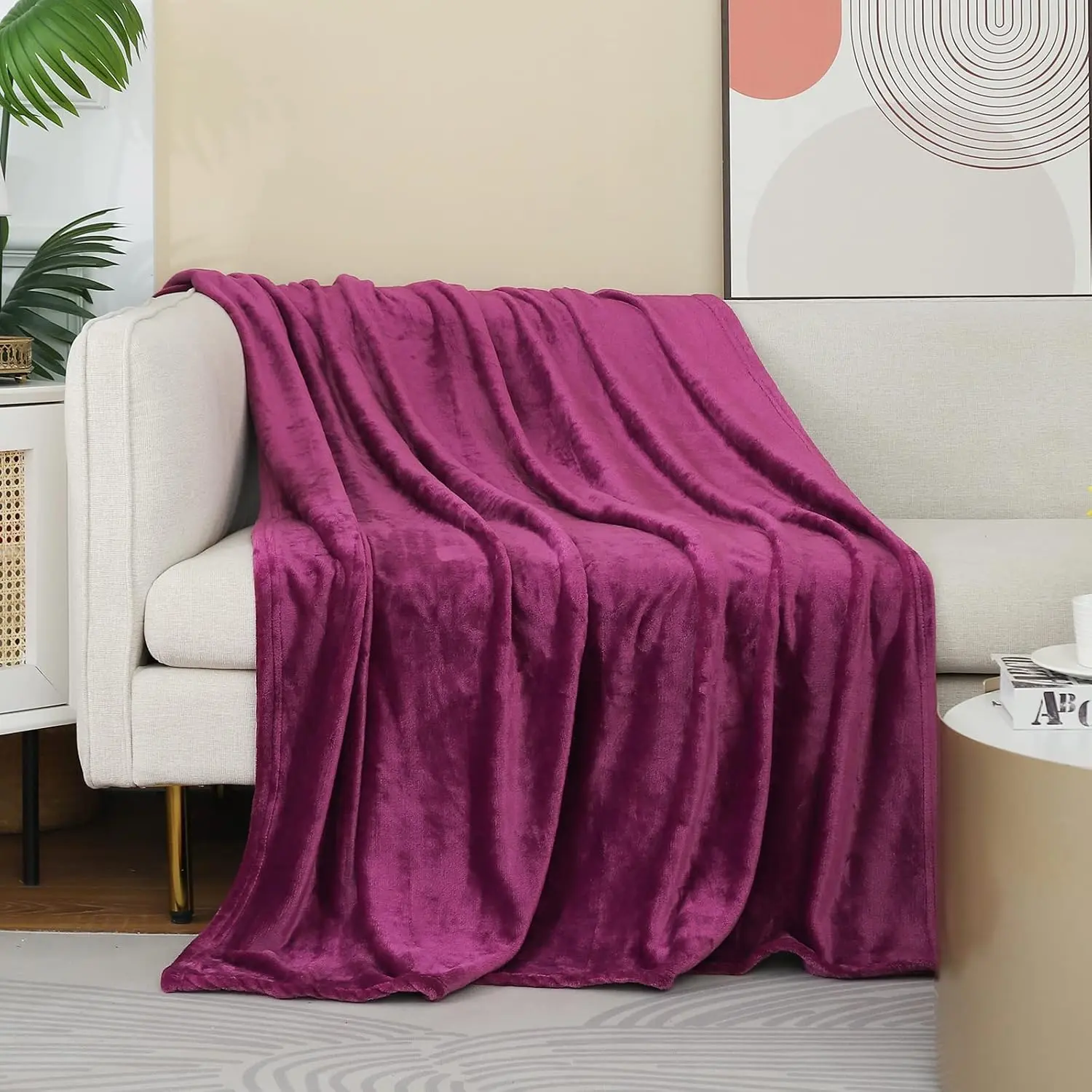 Purple Velvet Modern Microfiber Fleece Throw Blanket - 50"x60" Durable Plush Texture, Lightweight Warm for Home/Travel, Indoor/Outdoor Couch, Sofa Use by Adults, Warmth-Locking