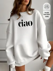 Ciao Printed Loose Round Neck Sweatshirt, High-Quality Fabric, Ribbed Cuffs and Hem, Casual Fitted Design, All Seasons Wear