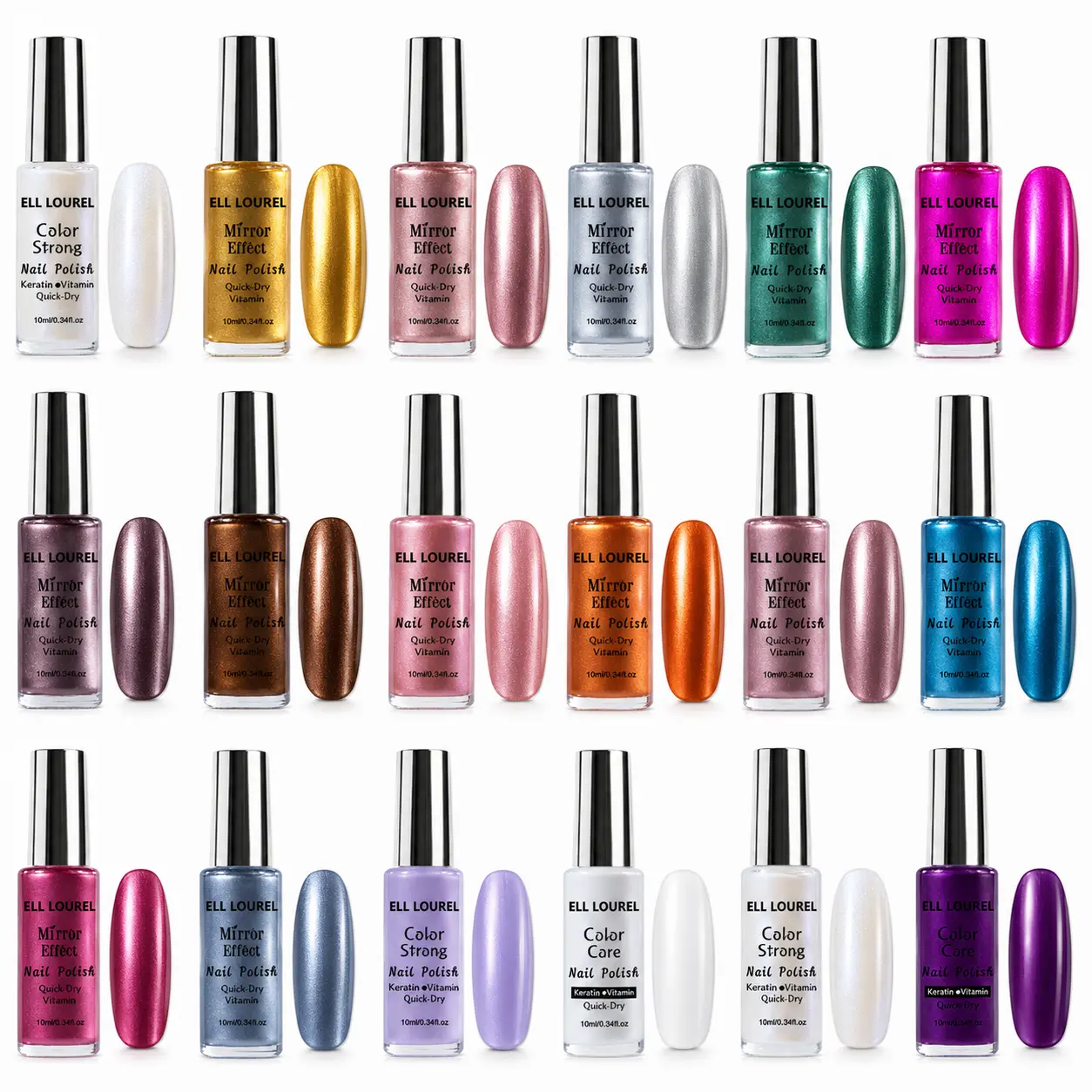ELL LOUREL Metallic Fingernail Polish Multi-Color Cosmetic Set - 10ml/0.34fl.oz Single Item Liquid Polish Bottle, Quick-Drying No-Lamp Formula for Adults, Ideal for Daily Nail Art, Home Manicures