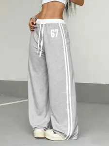 Women's Casual Spring/summer Digital Print Belt Patchwork Sport Street Retro Style Lazy Sports Pants, Active Gym Pants, Comfortable and Stylish