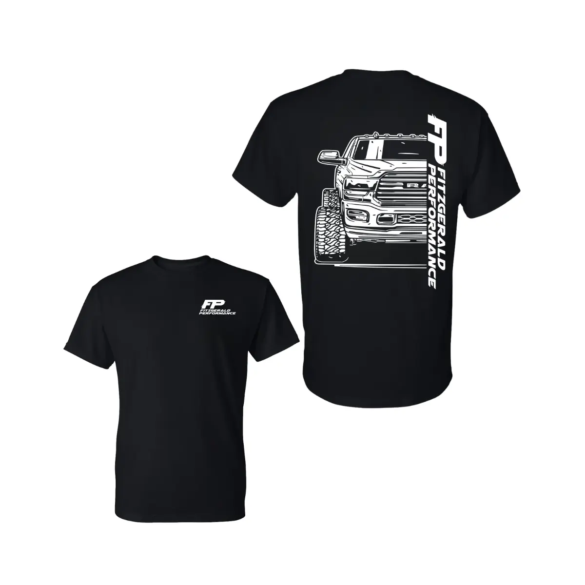 Fitzgerald Performance FP Truck T Shirt, 2 Sides Lifted Truck Graphic Tee, Soft Cotton Automotive T Shirt, Bold Line Art Design Apparel for Men Women, Truck Lover Gift