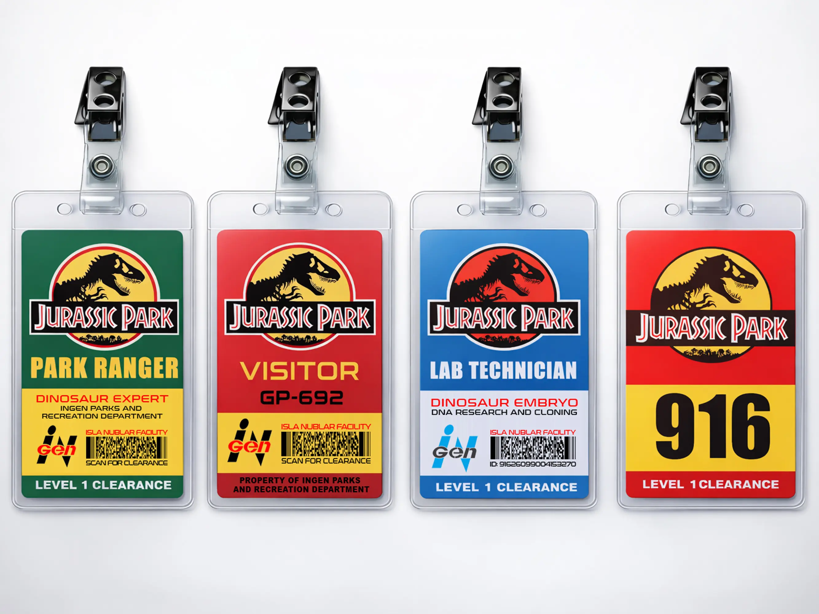 3x Jurassic Park ID Badge PROFESSIONAL GRADE PROPS Visitor Pass Lab Technician