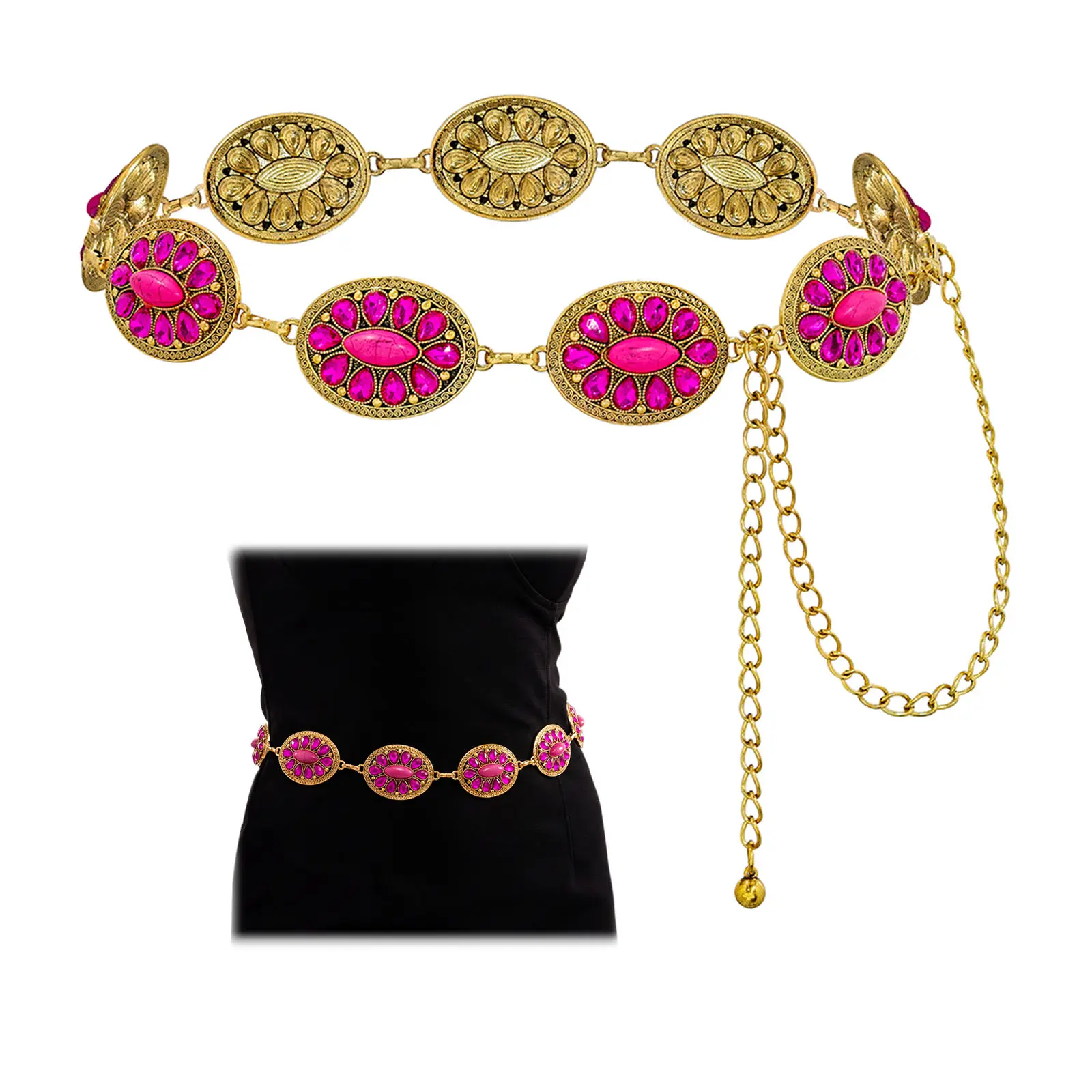 Western Metal Concho Belt for Women Cowgirl Style Chain Belt for Dresses Jeans Country Concert Outfit (Adjustable 25"+20" Extension)