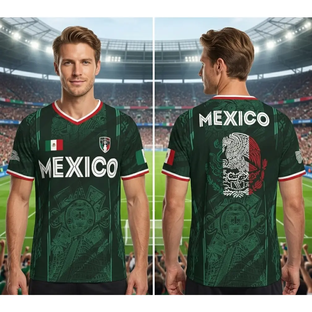 2026 Mexico Soccer Jersey,  Chich&eacute;n Itz&aacute; Pyramid Graphic Retro Soccer Jersey, All over Print, Casual Style for All Seasons, Classic Throwback Jersey Sportswear Top,summerwins