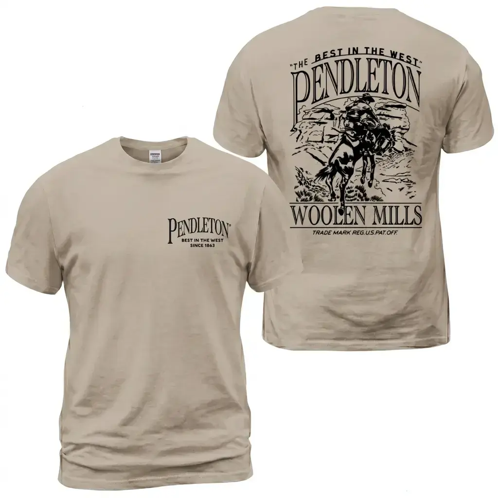 Pendleton Woolen Mills Men's Short-Sleeve Cotton Round Neck Casual T-Shirt, Western Horse Rider Back Print Graphic Tee, Vintage Ranch Outdoor Gift - AK