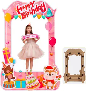 6 Ft x 4 Ft Happy Birthday Photo Booth Box Photo Cutout Stand in Life-Size Cardboard Frame Prop for Birthday Party Supplies