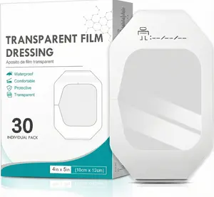 Transparent Film Dressing (4" x 4.75" - 30 Pack) | Waterproof Adhesive Wound Cover for Swimming, Post-Surgical Showering, Tattoo Aftercare & IV Shield | Breathable Protective Bandages