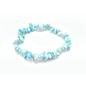 New Moon Beginnings Larimar Elastic Bracelet - 6mm Beads, Light Blue Color, Elastic Design, Smooth Finish, Suitable for Everyday Wear