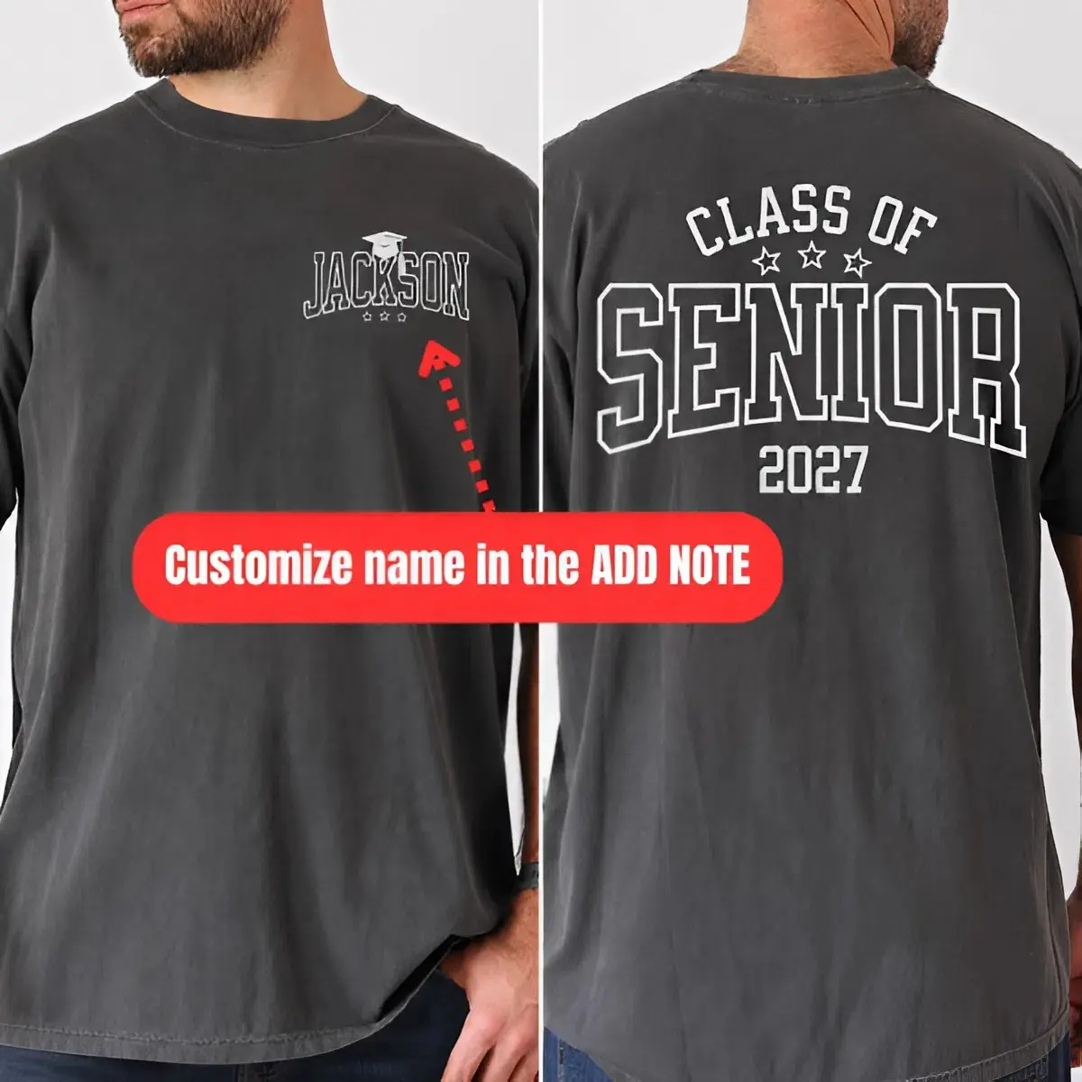 Comfort Colors Men's Short-Sleeve Soft Stretch Tapered Casual 2026 Senior Class Custom Name Shirt, Custom Graduation Gift for Sons, Trending Street Style Tee