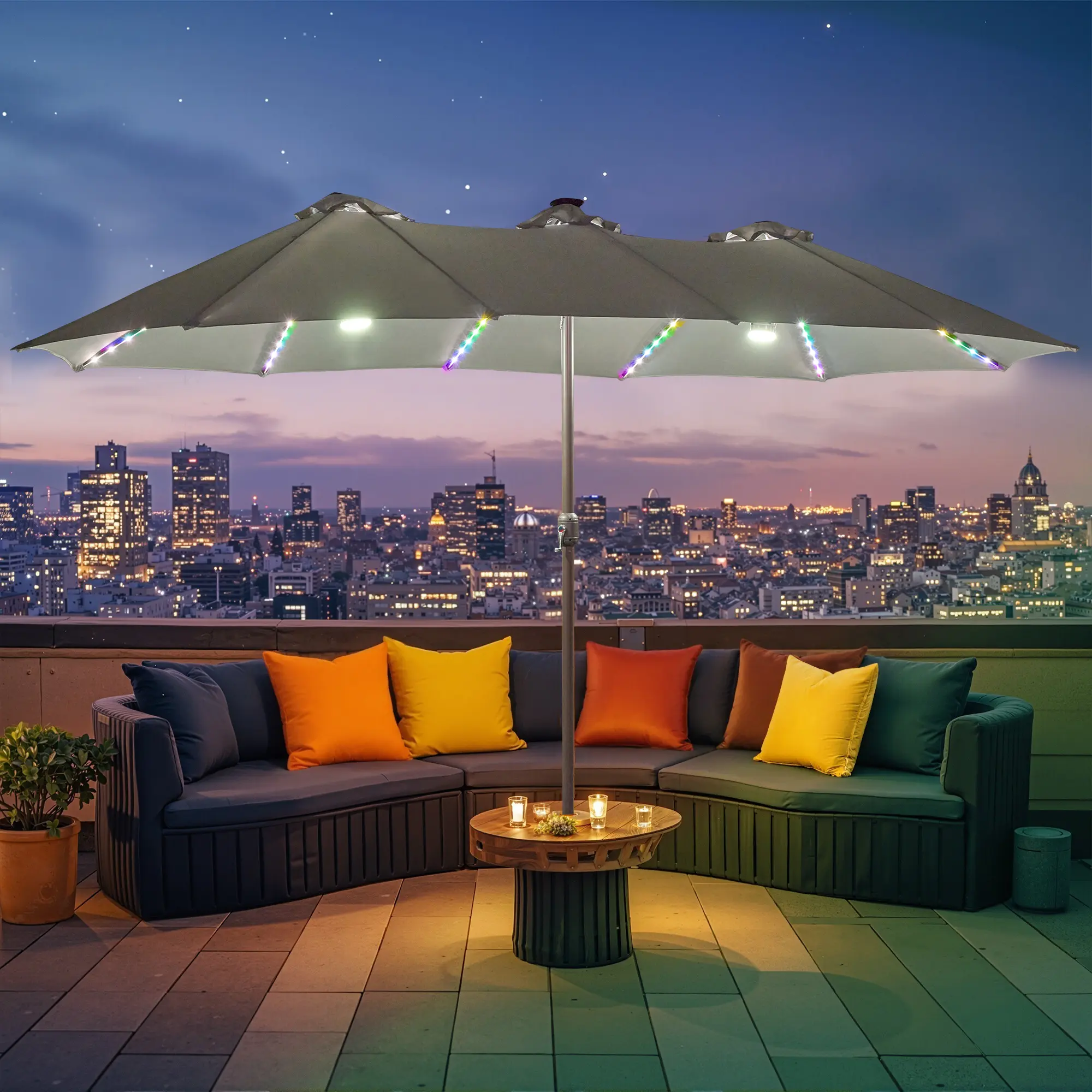 Light Grey | RGB Lighted Umbrella with Base